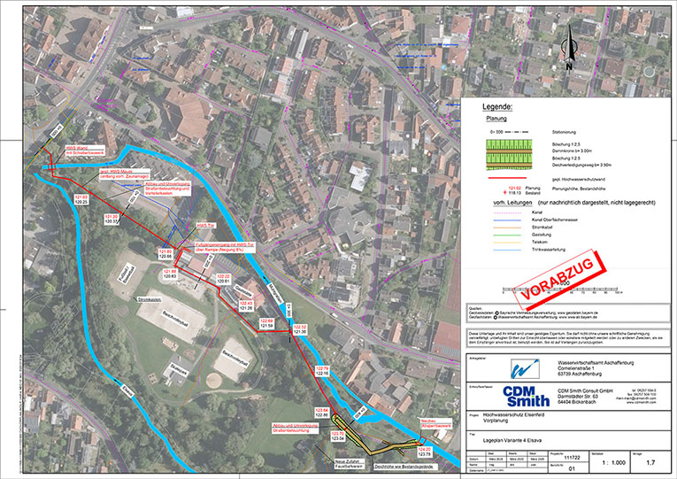 Lageplan der Variante 1 an der Elsava