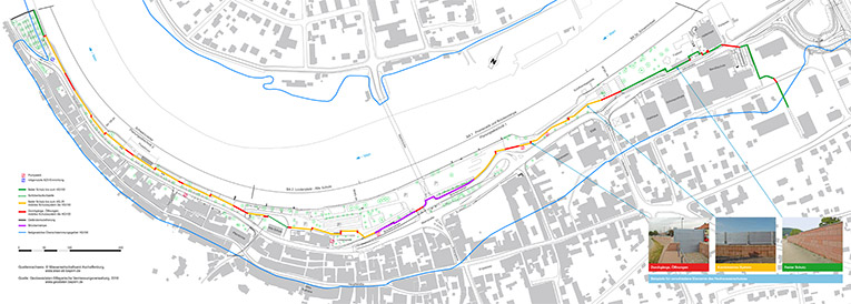 Verkleinerung des Lageplans mit der Schutzlinie des Hochwasserschutzes
