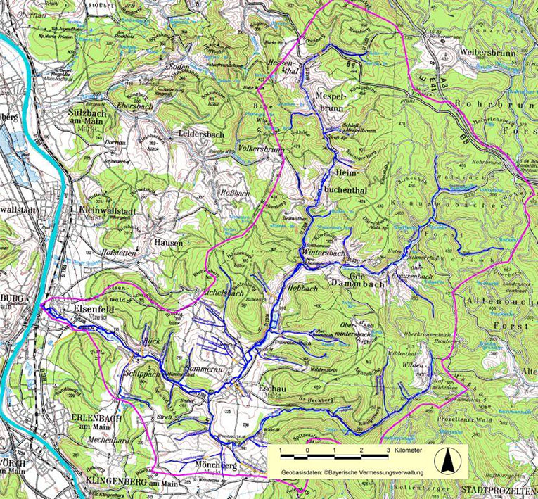 Topographische Karte des Einzugsgebietes
