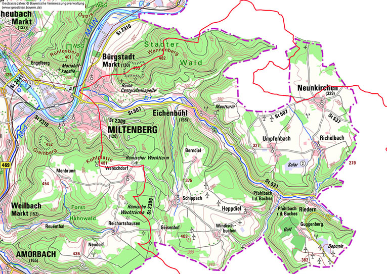 Topographische Karte des Einzugsgebietes