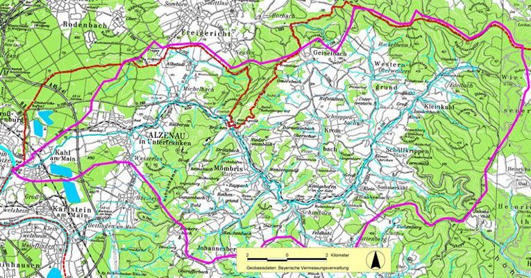 Topographische Karte des Einzugsgebietes