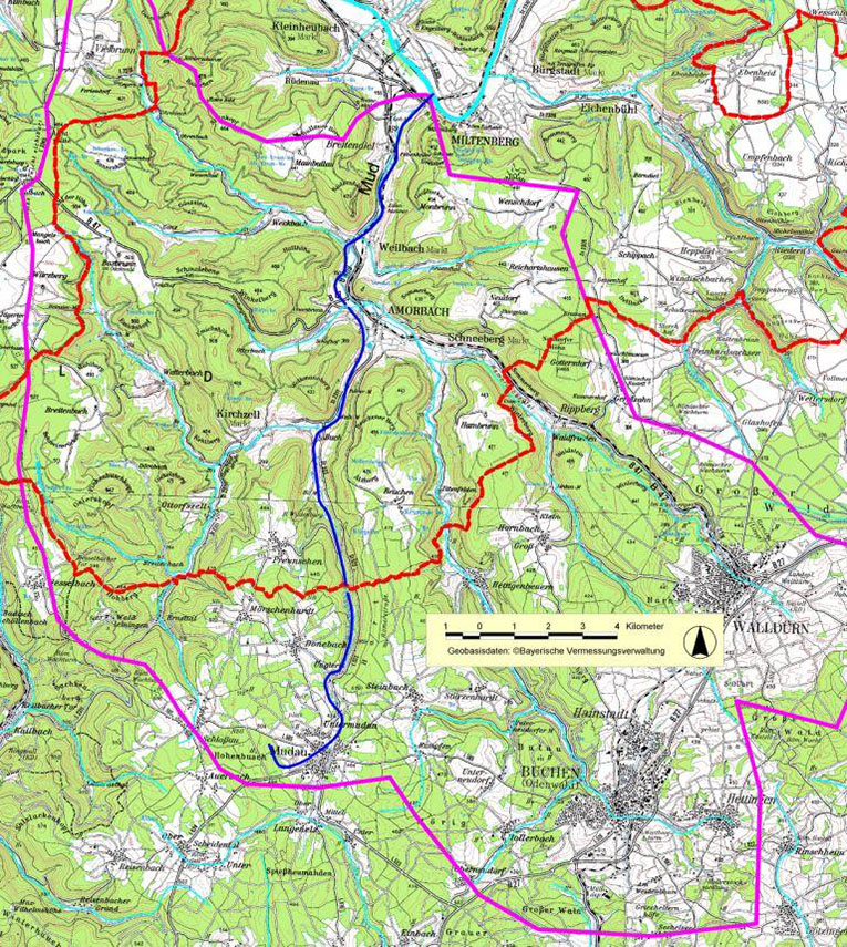 Topographische Karte des Einzugsgebietes