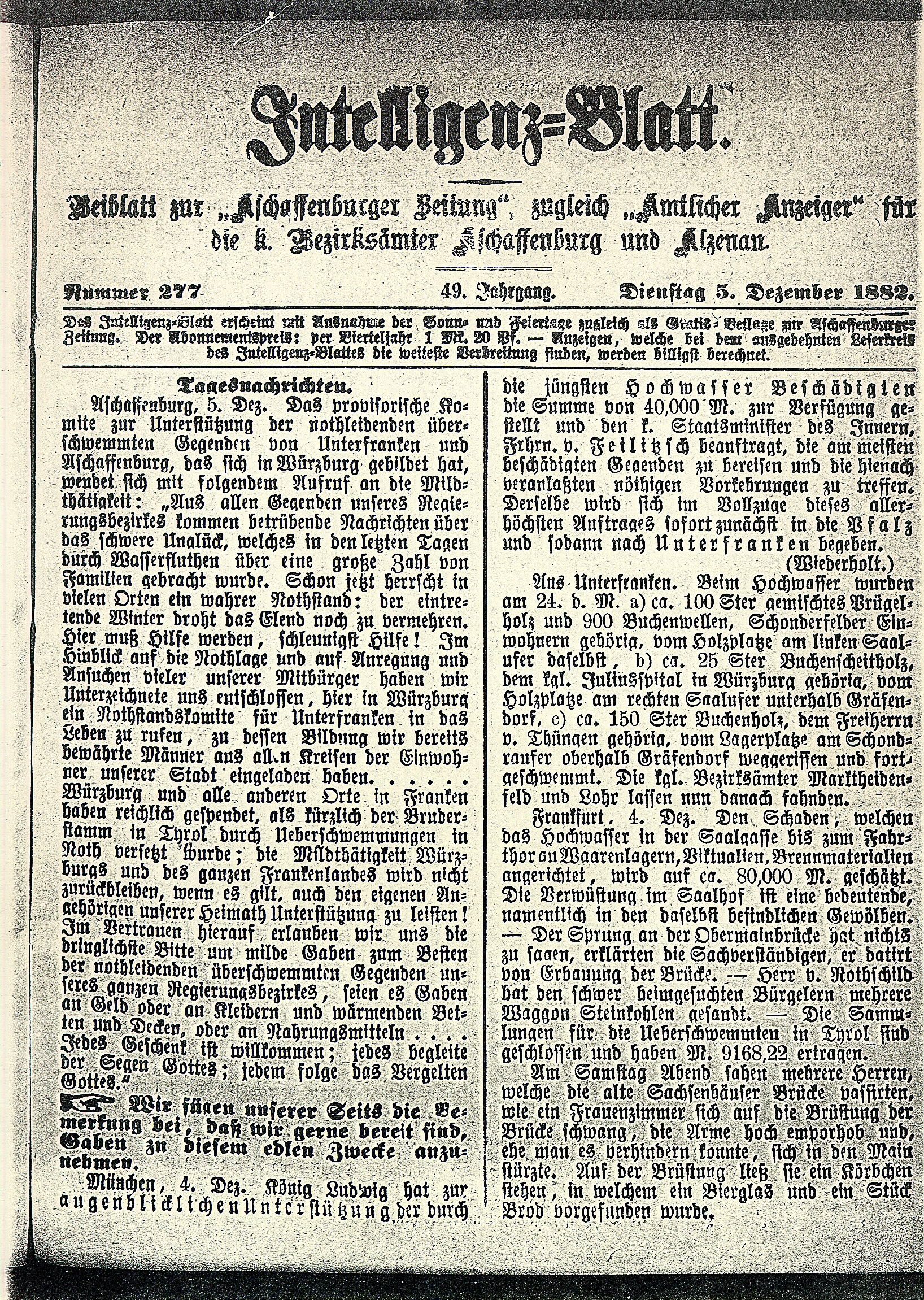 Historischer Zeitungsausschnitt zum Ablauf des Hochwassers