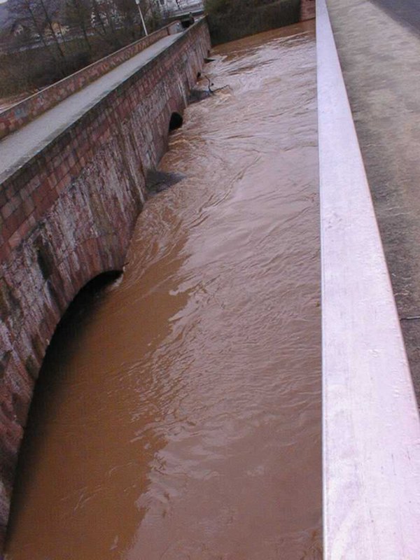 Foto der nahazu eingestauten Brücke Foto der nahazu eingestauten Brücke